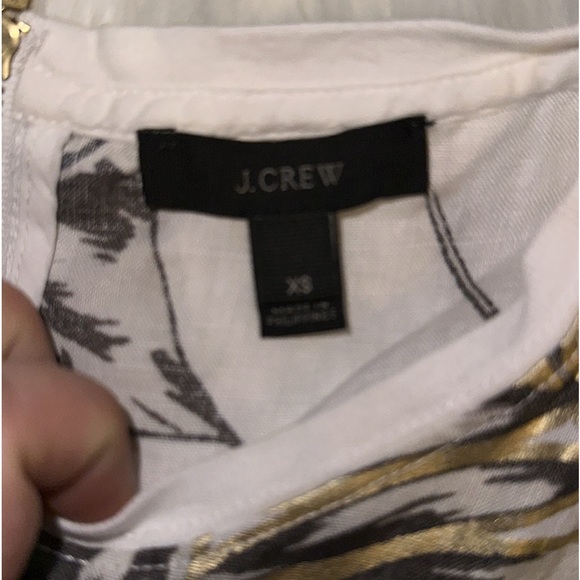 EUC J Crew XS sleeveless linen/cotton top w/ beautiful leaf w/gold accent print - Picture 10 of 14